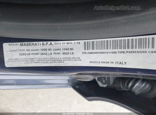 ZAM56RPA6H1211468 2017 MASERATI QUATTROPOR Blue Вид підкапотного простору