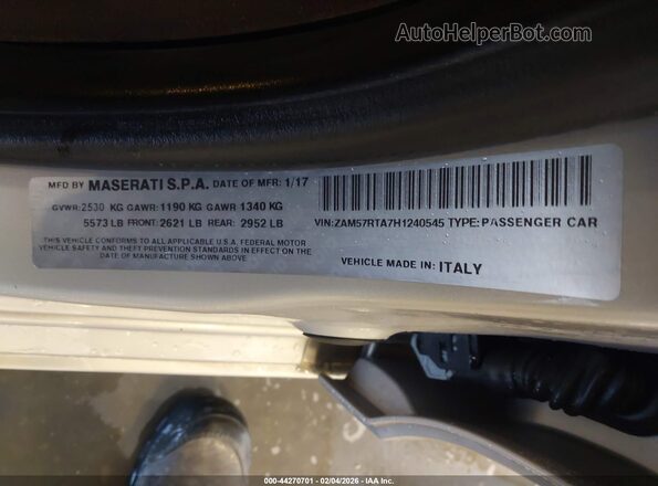 ZAM57RTA7H1240545 2017 MASERATI GHIBLI Серебряный Вид подкапотного пространства