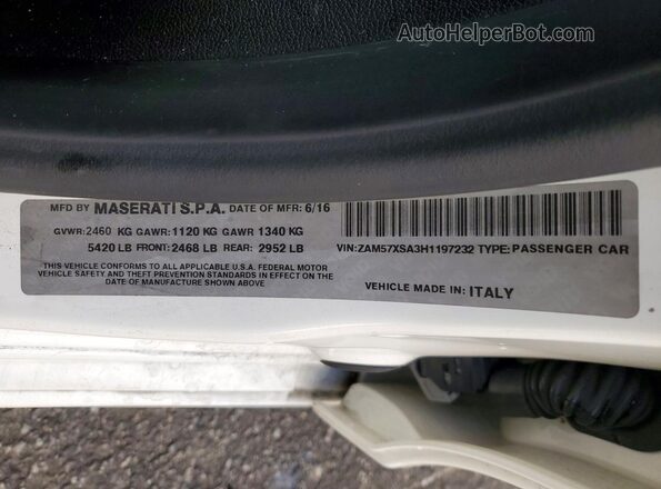ZAM57XSA3H1197232 2017 MASERATI GHIBLI White 