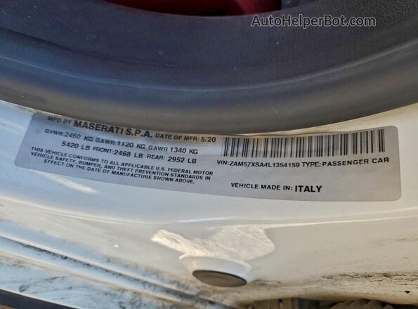 ZAM57XSA4L1354159 2020 MASERATI GHIBLI Black Vista del compartimento del motor