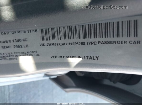 ZAM57XSA7H1226280 2017 MASERATI GHIBLI Silver 