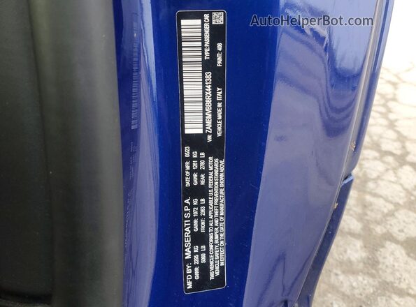 ZAMBMVBB8RX441383 2024 MASERATI GRANTURISM Blue Vista del compartimento del motor