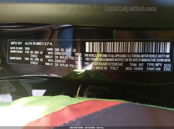 ZASPAKAN1S7D95342 2025 ALFA ROMEO STELVIO Black Շարժիչի բաժամունքի տեսք