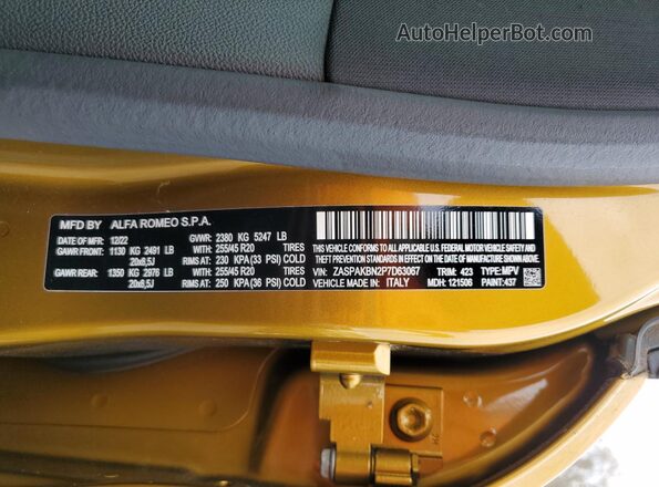 ZASPAKBN2P7D63067 2023 ALFA ROMEO STELVIO Gold Вид підкапотного простору