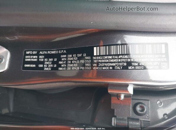 ZASPAKBN4M7D18739 2021 ALFA ROMEO STELVIO Серый Вид подкапотного пространства