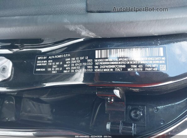 ZASPAKBN8K7C59949 2019 ALFA ROMEO STELVIO Black ძრავის განყოფილების ხედი