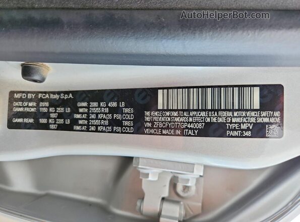 ZFBCFYDT7GP440087 2016 FIAT 500X Silver Widok wnętrza 360 stopni