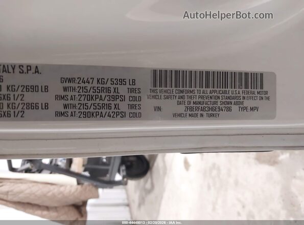 ZFBERFAB3H6E94786 2017 RAM PROMASTER CITY White ძრავის განყოფილების ხედი