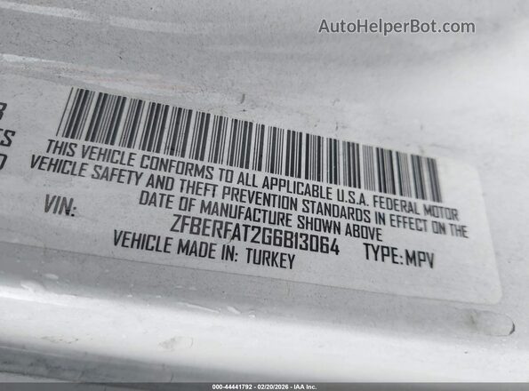 ZFBERFAT2G6B13064 2016 RAM PROMASTER CITY White Вид підкапотного простору