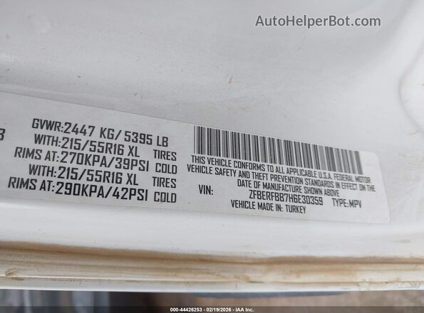 ZFBERFBB7H6E30359 2017 RAM PROMASTER CITY White 