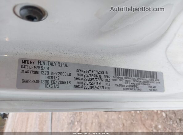 ZFBHRFAB2K6N76493 2019 RAM PROMASTER CITY White Вид підкапотного простору
