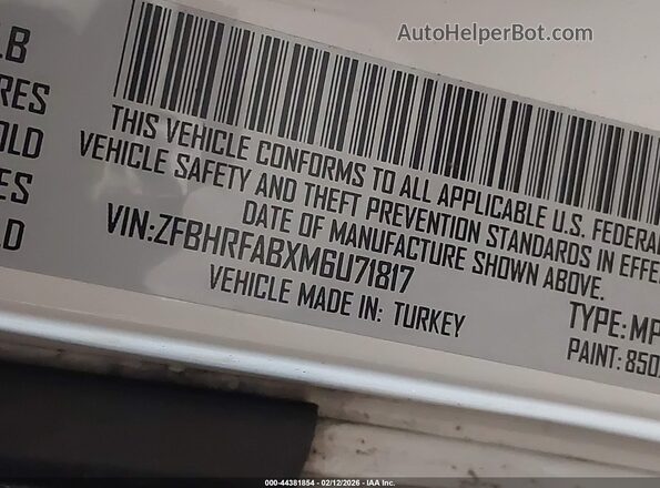 ZFBHRFABXM6U71817 2021 RAM PROMASTER CITY Белый Вид подкапотного пространства
