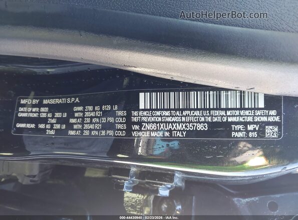 ZN661XUAXMX357863 2021 MASERATI LEVANTE Gray Вид підкапотного простору
