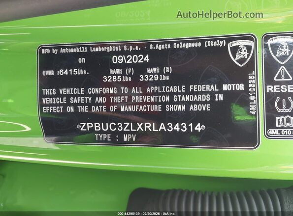 ZPBUC3ZLXRLA34314 2024 LAMBORGHINI URUS Зеленый Вид подкапотного пространства