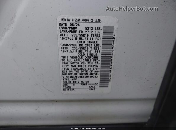 JN8AF0BE6SM460033 2025 NISSAN OTHER White Widok komory silnika