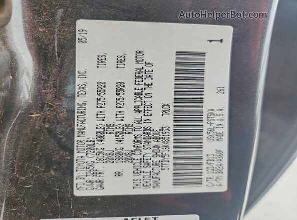 5TFDY5F16KX851933 2019 TOYOTA TUNDRA Gray Вид підкапотного простору