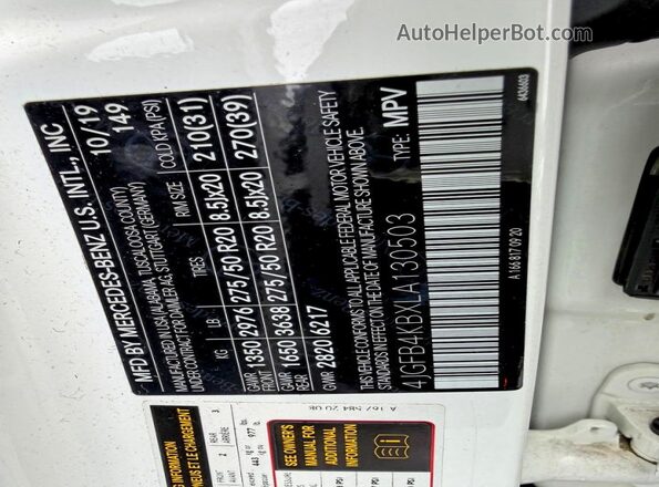 4JGFB4KBXLA130503 2020 MERCEDES-BENZ GLE White Rear interior view