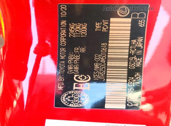 JTHSZ5DC4M5010618 2021 LEXUS RC Red VIN კოდის სტიკერის ხედი