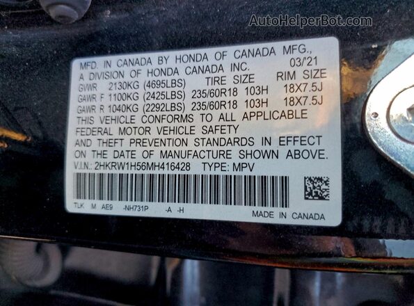2HKRW1H56MH416428 2021 HONDA CRV Black 