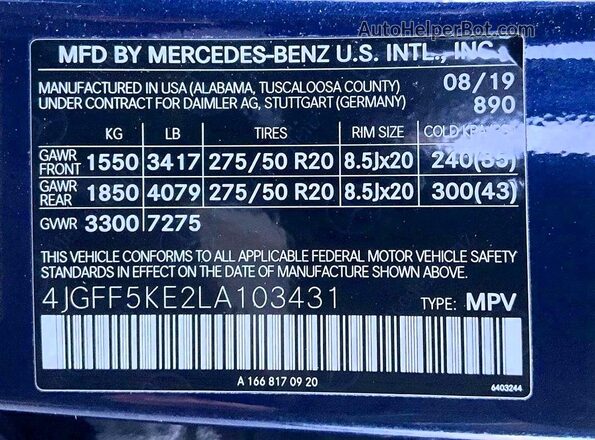 4JGFF5KE2LA103431 2020 MERCEDES-BENZ GLS Blue 
