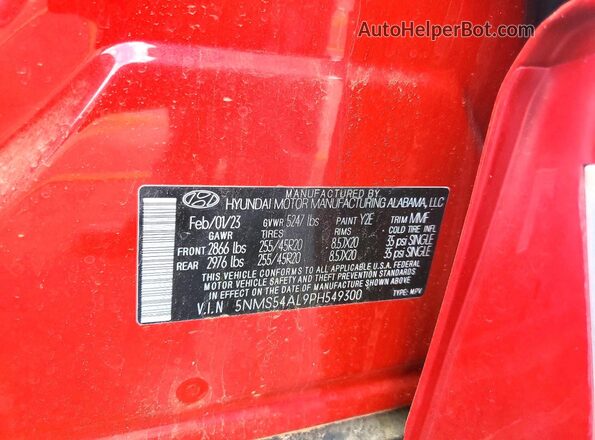 5NMS54AL9PH549300 2023 HYUNDAI SANTA FE CALLIGRAPHY Красный Вид наклейки с VIN-кодом