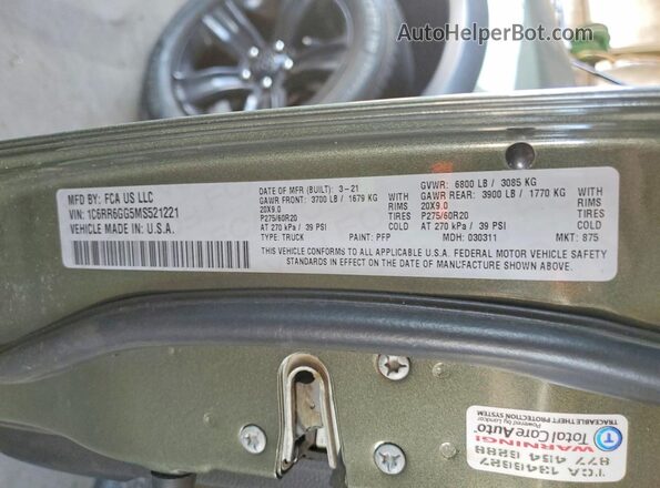 1C6RR6GG5MS521221 2021 RAM 1500 Green 
