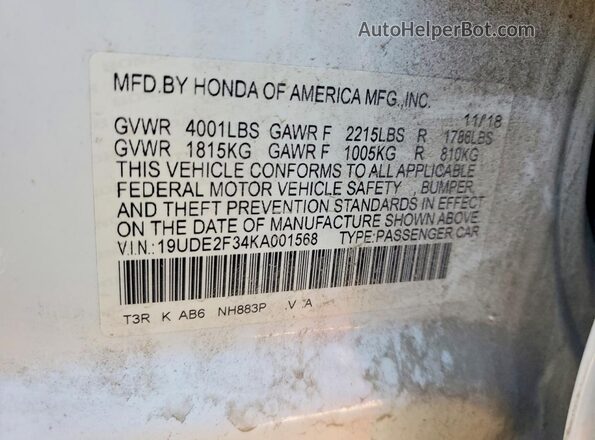 19UDE2F34KA001568 2019 ACURA ILX Белый 