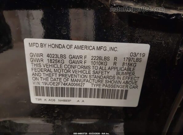 19UDE2F74KA006627 2019 ACURA ILX Black Widok komory silnika