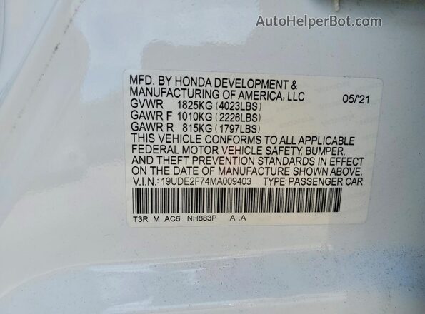 19UDE2F74MA009403 2021 ACURA ILX White Շարժիչի բաժամունքի տեսք
