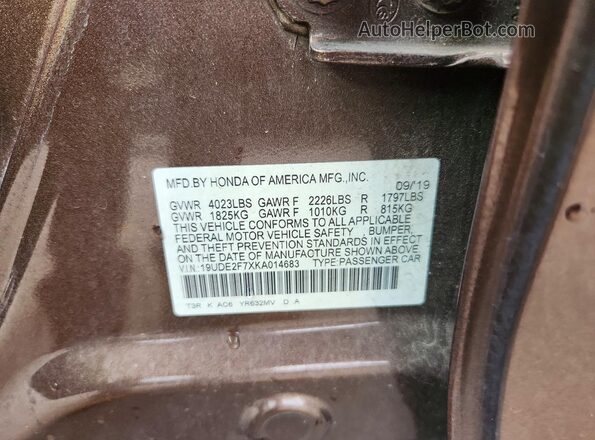 19UDE2F7XKA014683 2019 ACURA ILX Коричневый 