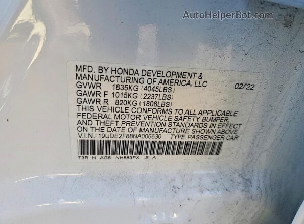 19UDE2F88NA006630 2022 ACURA ILX White Widok komory silnika