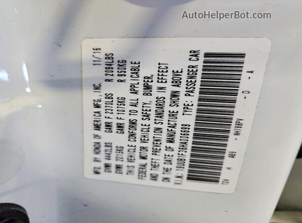 19UUB1F36HA006699 2017 ACURA TLX White VIN sticker view