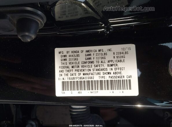 19UUB1F38GA005682 2016 ACURA TLX Black Вид підкапотного простору