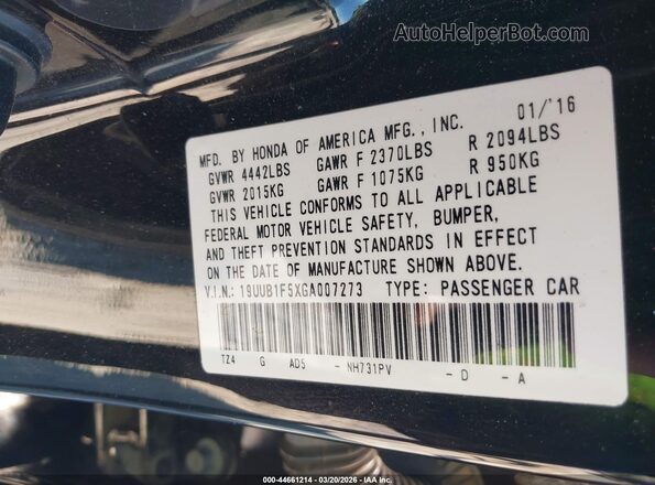 19UUB1F5XGA007273 2016 ACURA TLX Black Vista del compartimento del motor
