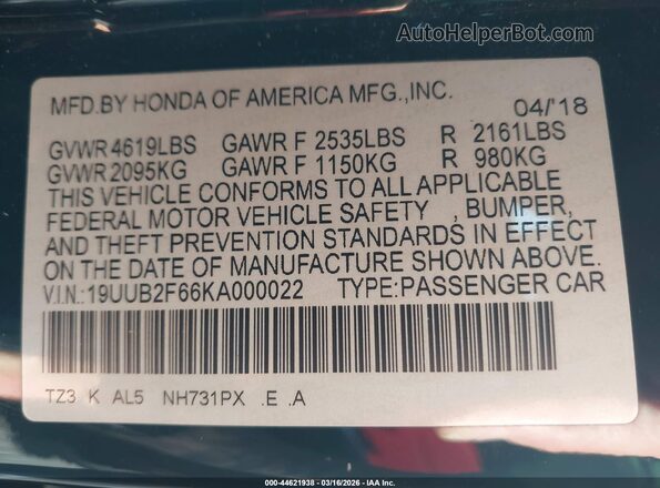 19UUB2F66KA000022 2019 ACURA TLX Black 