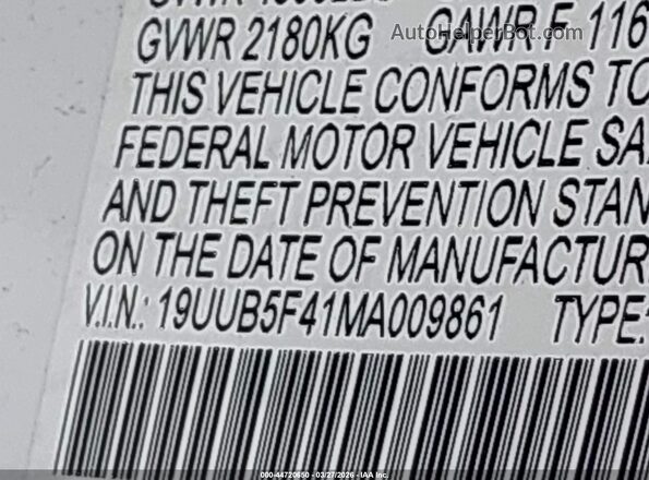 19UUB5F41MA009861 2021 ACURA TLX White Widok komory silnika