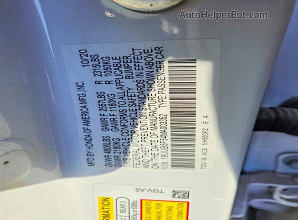 19UUB5F54MA003352 2021 ACURA TLX White Vista del compartimento del motor