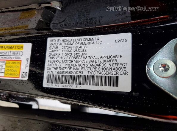 19UUB6F53SA002261 2025 ACURA TLX Черный Вид подкапотного пространства