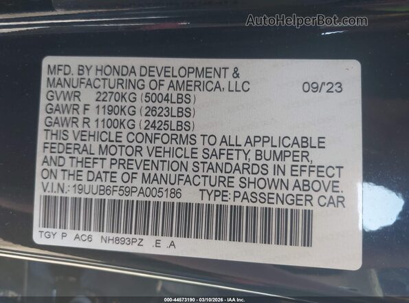 19UUB6F59PA005186 2023 ACURA TLX Черный Вид подкапотного пространства