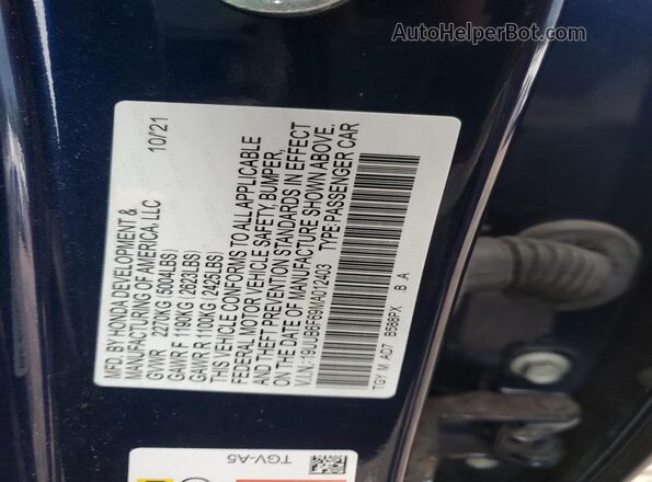 19UUB6F69MA012403 2021 ACURA TLX Blue Engine compartment view