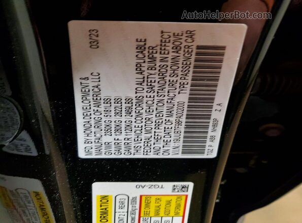 19UUB7F98PA002000 2023 ACURA TLX Black Vista de la etiqueta del VIN