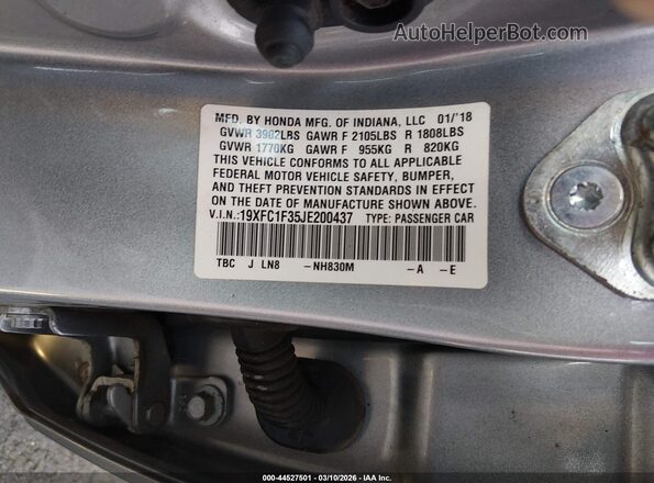 19XFC1F35JE200437 2018 HONDA CIVIC Silver Շարժիչի բաժամունքի տեսք