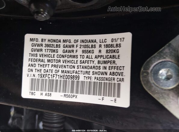 19XFC1F71HE009899 2017 HONDA CIVIC Black Engine compartment view
