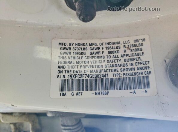 19XFC2F74GE062441 2016 HONDA CIVIC White Widok komory silnika