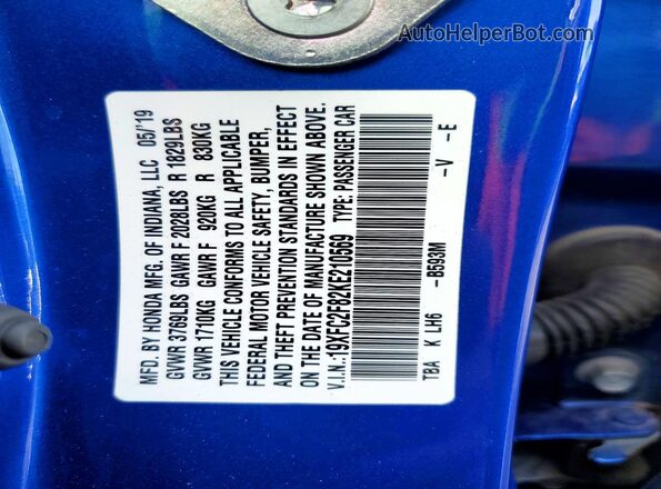 19XFC2F82KE210569 2019 HONDA CIVIC Blue 