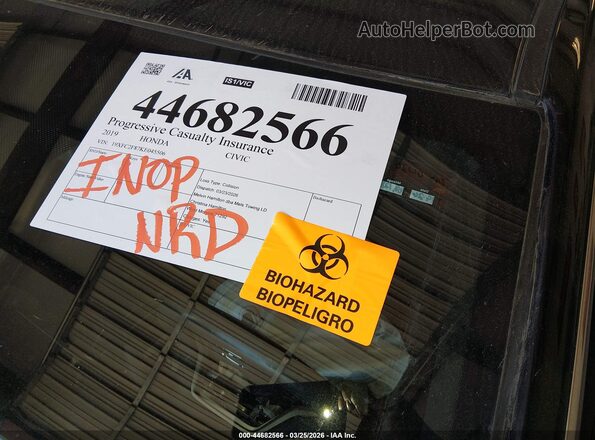 19XFC2F87KE045506 2019 HONDA CIVIC Black 