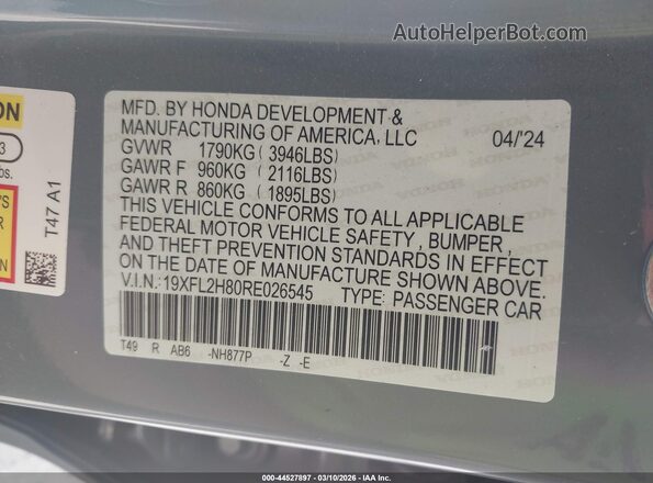 19XFL2H80RE026545 2024 HONDA CIVIC Light Blue Вид підкапотного простору