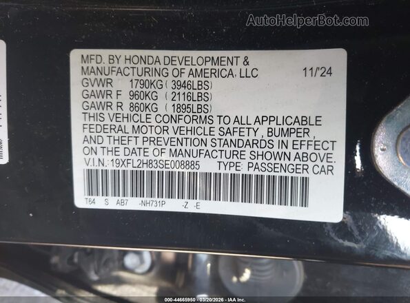 19XFL2H83SE008885 2025 HONDA CIVIC Черный Вид подкапотного пространства