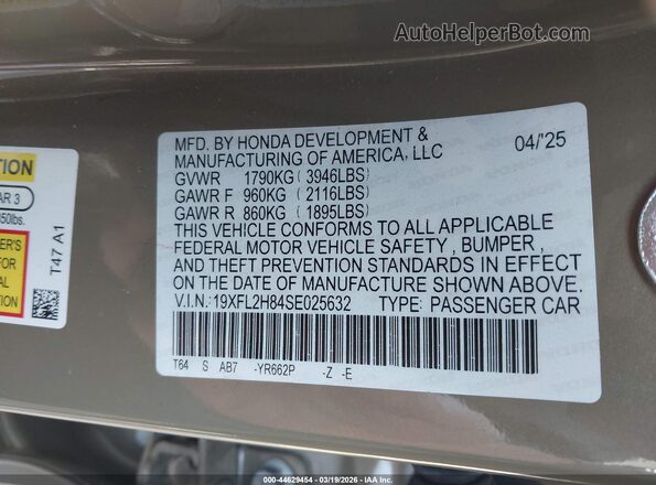 19XFL2H84SE025632 2025 HONDA CIVIC Brown Շարժիչի բաժամունքի տեսք