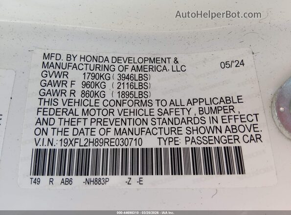 19XFL2H89RE030710 2024 HONDA CIVIC White Engine compartment view